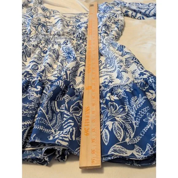 Eliza J. Blue White Floral Printed Cold Shoulder Elastic Waist Comfy Sundress 14