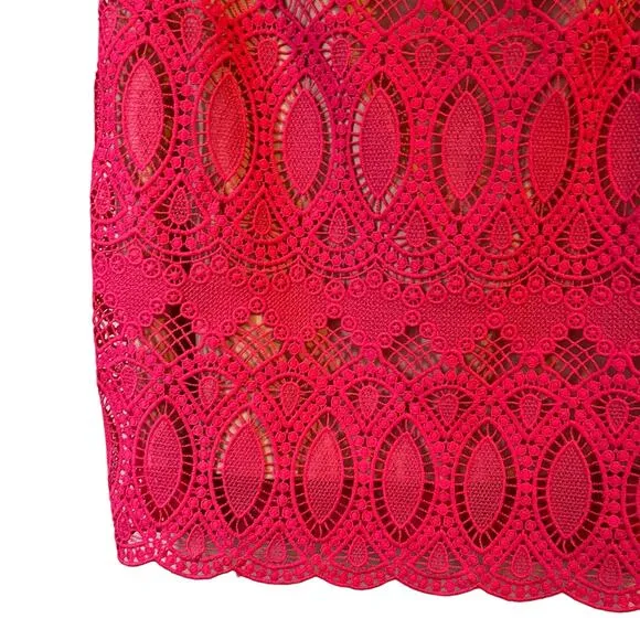 Eliza J Bright Pink Crochet Lace Cap Sleeve Sheath Dress 4p