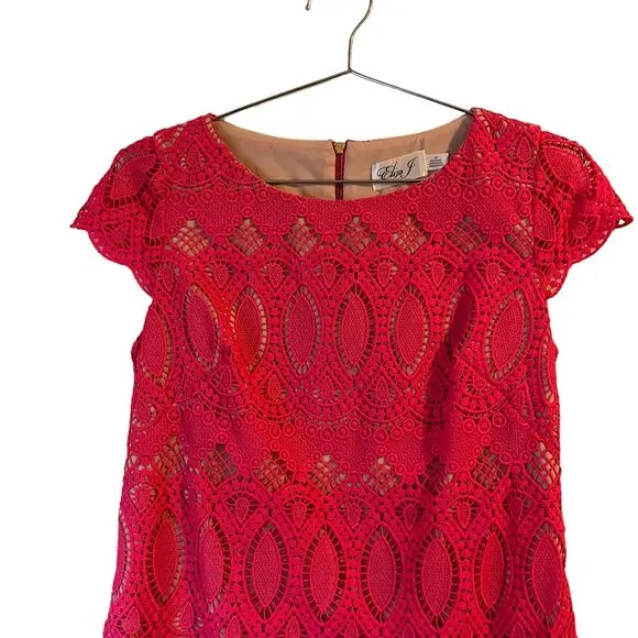 Eliza J Bright Pink Crochet Lace Cap Sleeve Sheath Dress 4p