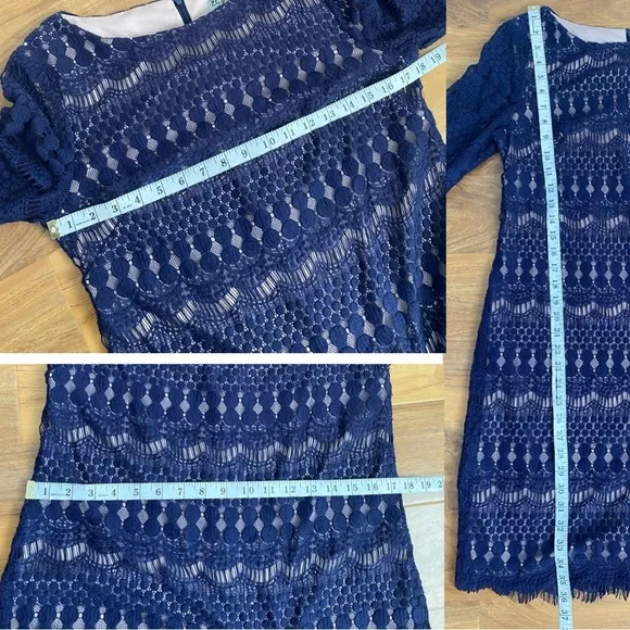 Eliza J. Lace Crochet Sheath Formal Dress Blue Purple Boat Neck 3/4 Sleeves 8