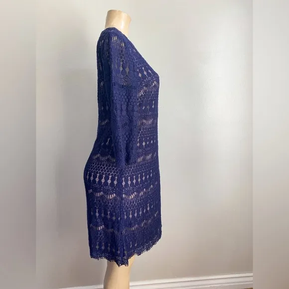 Eliza J. Lace Crochet Sheath Formal Dress Blue Purple Boat Neck 3/4 Sleeves 8