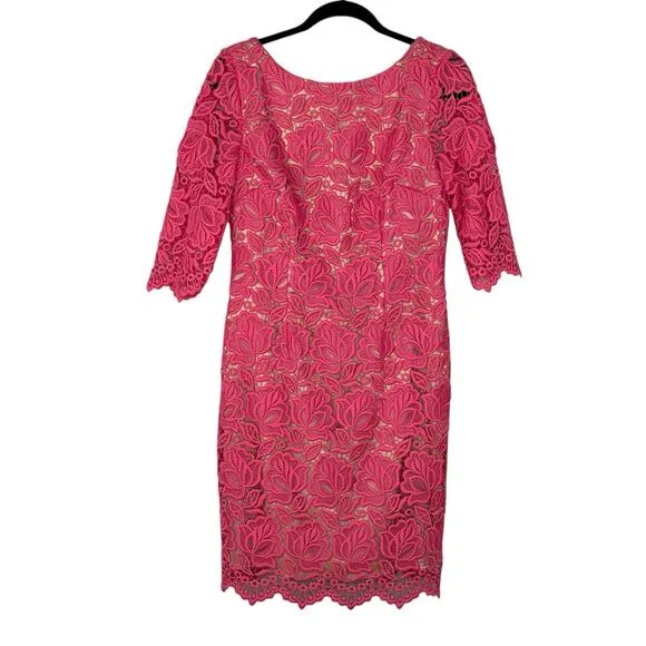 Eliza J Size 8 Lace Overlay Sheath Dress Knee Length 3/4 Sleeve Feminine Formal