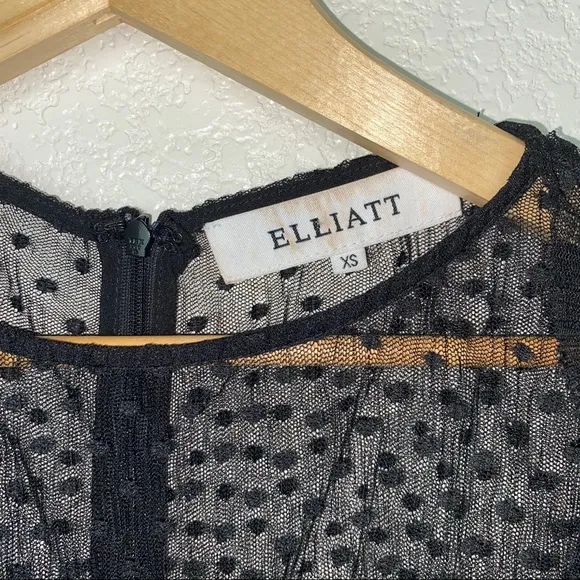 Elliatt Black Floral Appliqué Lace Polka Dot Tulle Mesh Ruffle Midi Maxi Dress