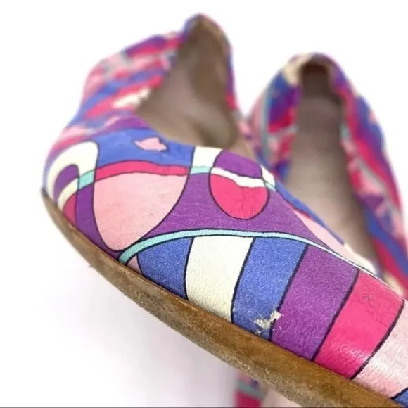 Emilio Pucci Colorful Leather Ballet Flats Italian Womens Size 36 Abstract Print