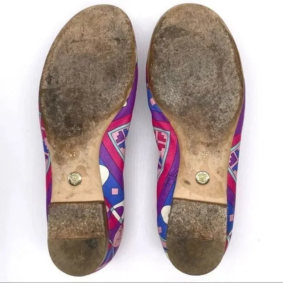 Emilio Pucci Colorful Leather Ballet Flats Italian Womens Size 36 Abstract Print