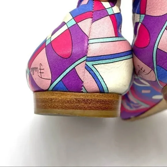 Emilio Pucci Colorful Leather Ballet Flats Italian Womens Size 36 Abstract Print