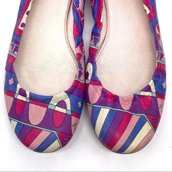 Emilio Pucci Colorful Leather Ballet Flats Italian Womens Size 36 Abstract Print