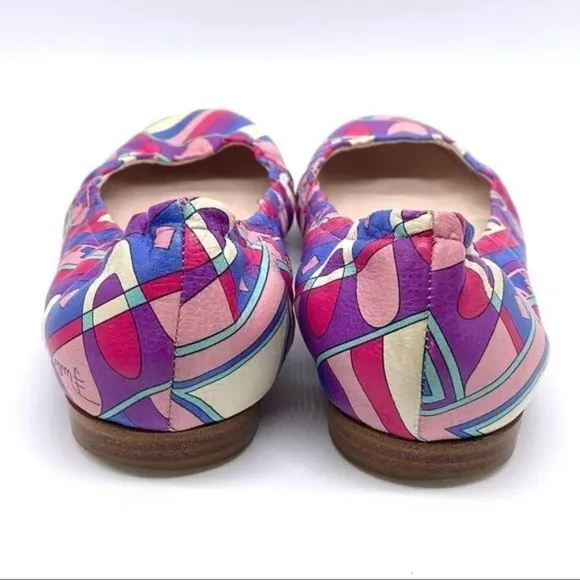 Emilio Pucci Colorful Leather Ballet Flats Italian Womens Size 36 Abstract Print