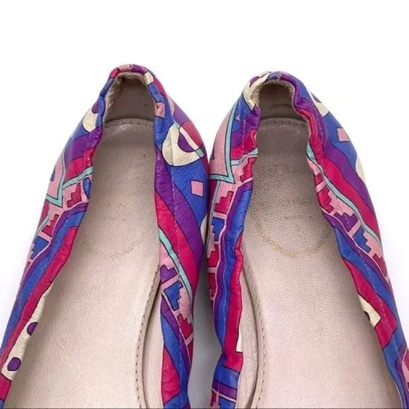 Emilio Pucci Colorful Leather Ballet Flats Italian Womens Size 36 Abstract Print