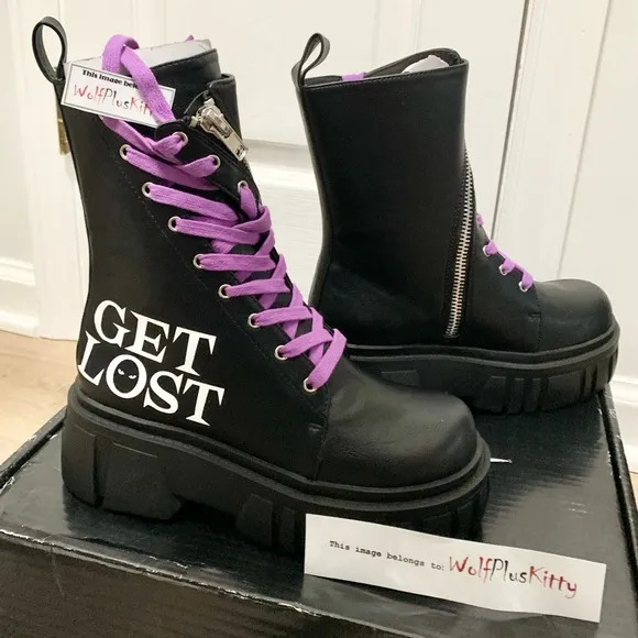Emily the Strange Get Lost Combat Boots 8M - NEW