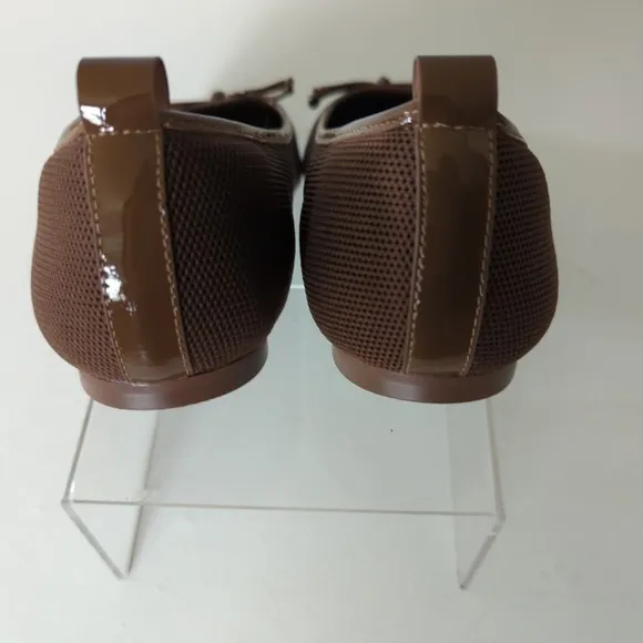 Eric Javits Parris Caffe Leather Mesh Ballet Flats Shoes Bow Square Womens 7.5