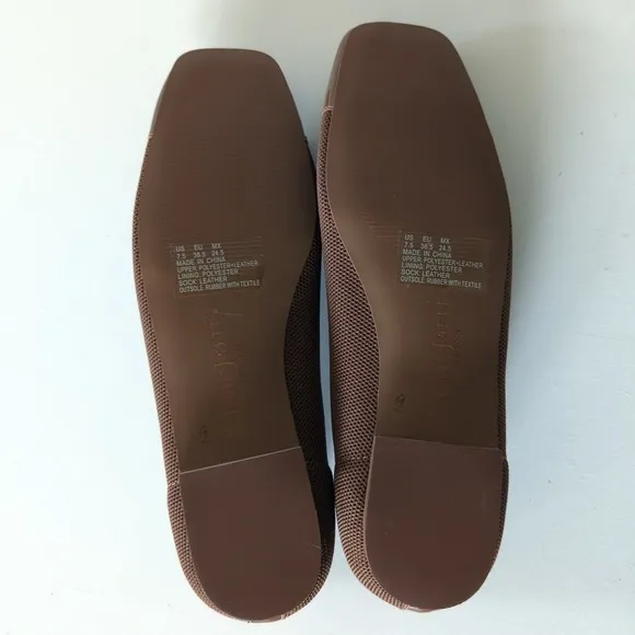 Eric Javits Parris Caffe Leather Mesh Ballet Flats Shoes Bow Square Womens 7.5