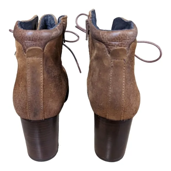 Eric Michael Brown Suede Lace Up/Side Zipper lined Heeled Boots Size US 10-11
