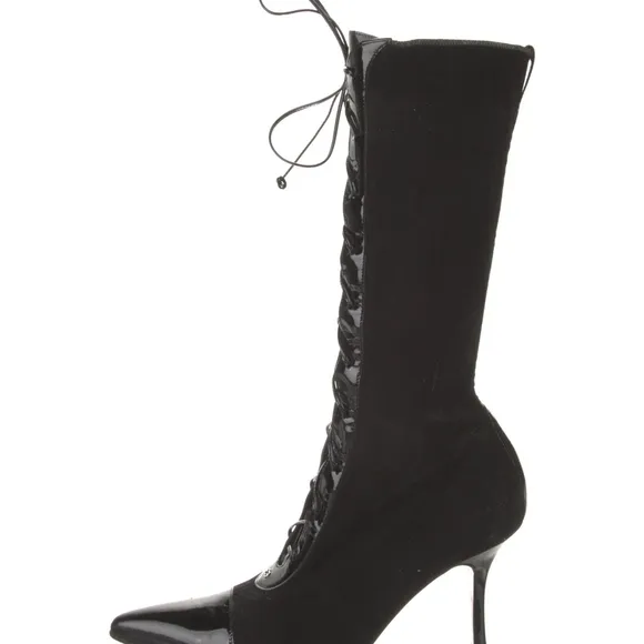 Escada Leather And Latex Lace Up Boots