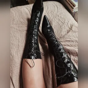 Escada Leather And Latex Lace Up Boots