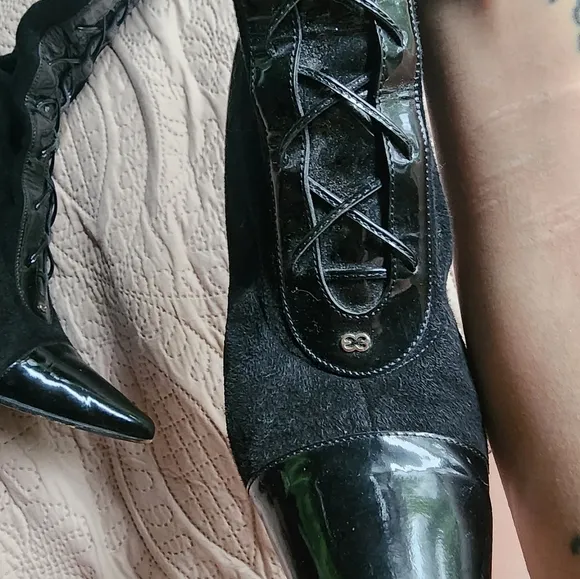Escada Leather And Latex Lace Up Boots