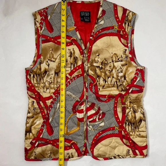Escada Sport Equestrian Quilted Vest Red Polo Horse Vintage Jockey SZ Medium