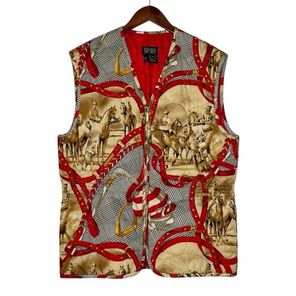 Escada Sport Equestrian Quilted Vest Red Polo Horse Vintage Jockey SZ Medium