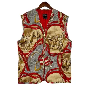 Escada Sport Equestrian Quilted Vest Red Polo Horse Vintage Jockey SZ Medium