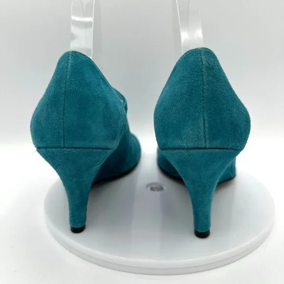 ESPACE by Robert Clergerie Wedge Mary Janes Heels Womens 8.5 Teal Suede Retro