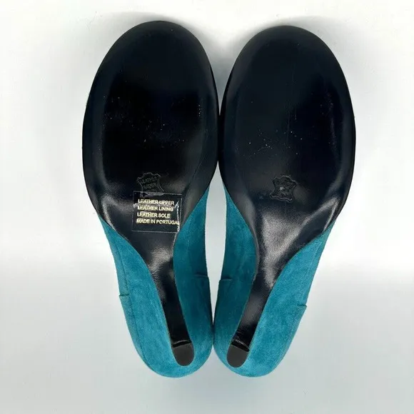 ESPACE by Robert Clergerie Wedge Mary Janes Heels Womens 8.5 Teal Suede Retro