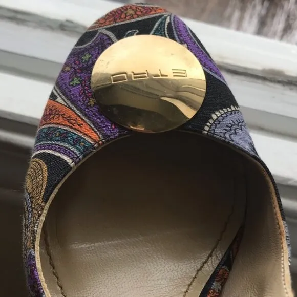 ETRO Milano Paisley Logo Floral Sling Back Block Heel Slide Slipon Shoes Sandals