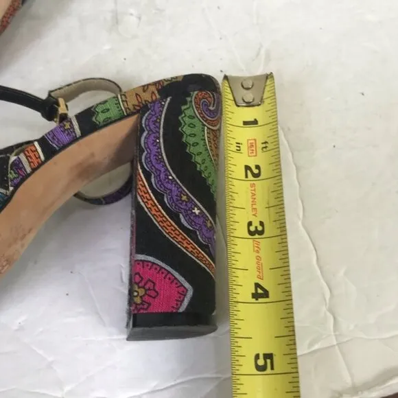 ETRO Milano Paisley Logo Floral Sling Back Block Heel Slide Slipon Shoes Sandals