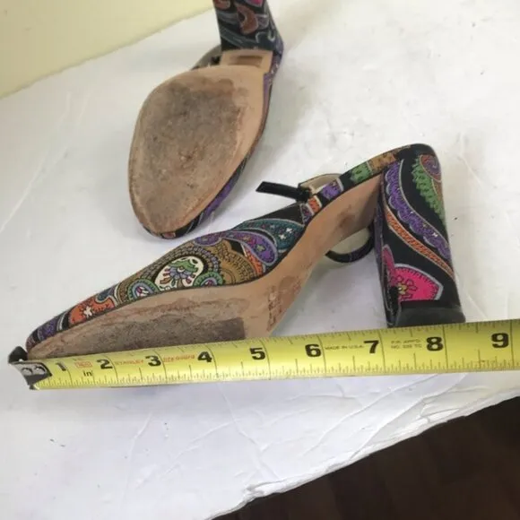 ETRO Milano Paisley Logo Floral Sling Back Block Heel Slide Slipon Shoes Sandals