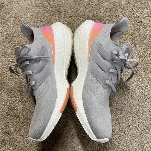 EUC Adidas Ultraboost 21 Shoes Grey Two /Grey Two /Screaming Orange FY0397