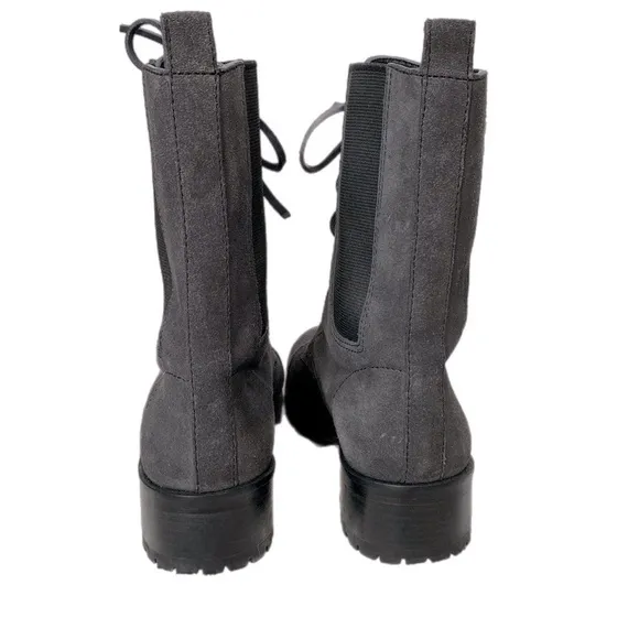 EUC Tory Burch Gray Broome Suede Leather Lace Up Combat Boots size 7.5