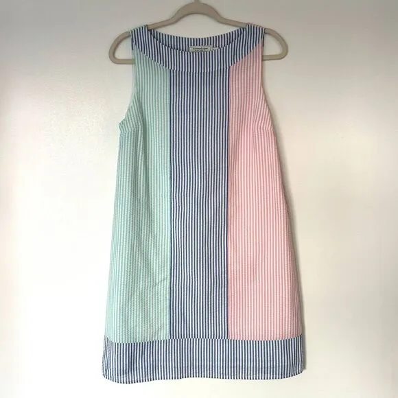 EUC Vineyard Vines x Kentucky Derby Seersucker Shift Dress Size 4 Pastel Stripe