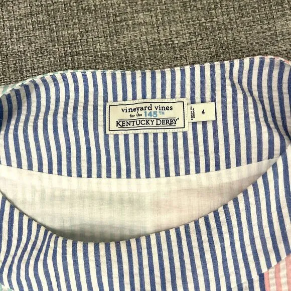 EUC Vineyard Vines x Kentucky Derby Seersucker Shift Dress Size 4 Pastel Stripe