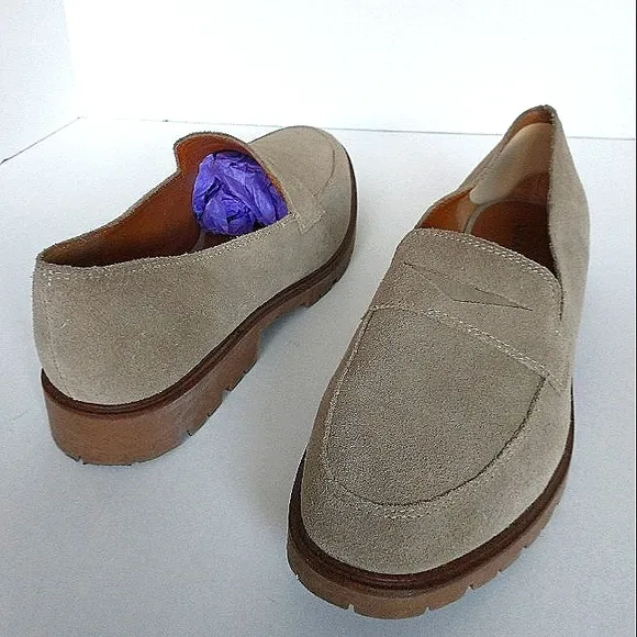 Excellent Used Lucky Brand Tomber Genuine Suede Lug Sole Slip-On Penny Loafers 9