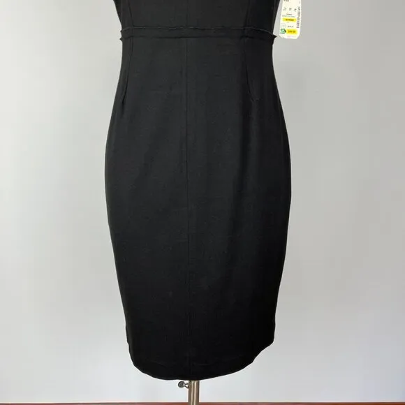 Exposite by Magaschoni Womens Black Cap Sleeve Sheath Dress Boat Neck size 8