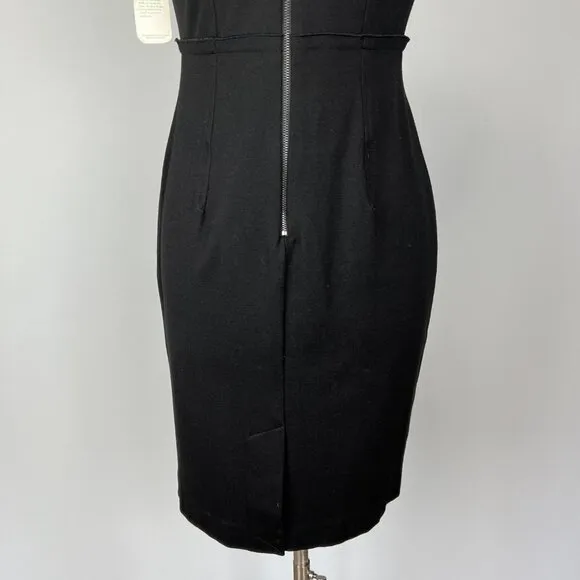 Exposite by Magaschoni Womens Black Cap Sleeve Sheath Dress Boat Neck size 8