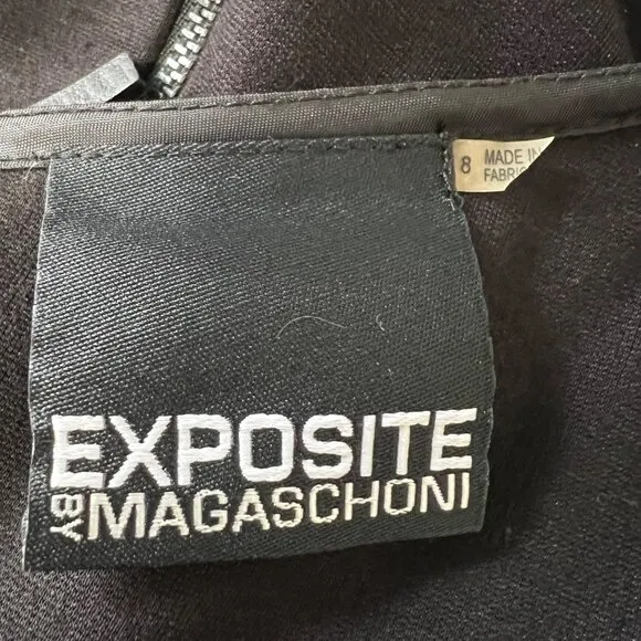 Exposite by Magaschoni Womens Black Cap Sleeve Sheath Dress Boat Neck size 8