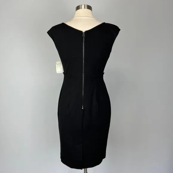 Exposite by Magaschoni Womens Black Cap Sleeve Sheath Dress Boat Neck size 8