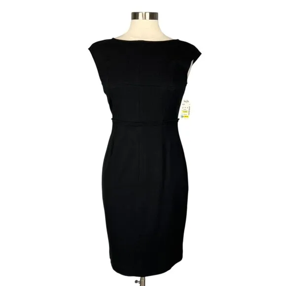 Exposite by Magaschoni Womens Black Cap Sleeve Sheath Dress Boat Neck size 8
