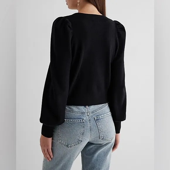 Express -viral ✨Holidays✨black embellished rhinestone bow front sweater cardigan