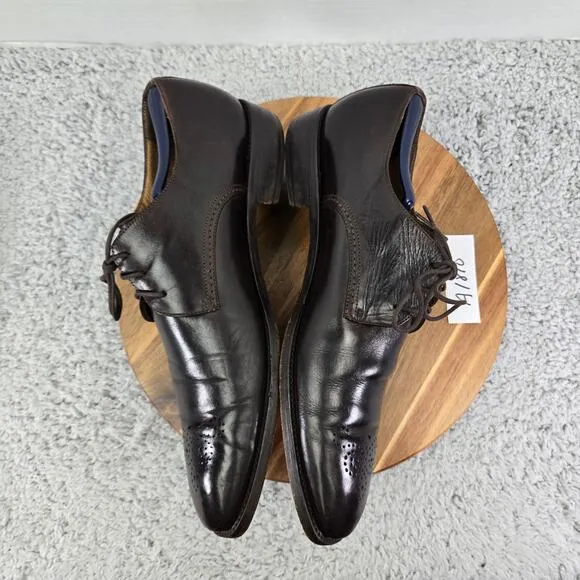 Faconnable Brown Leather Medallion Business Derby Oxford Dress Shoe Mens 45 6627