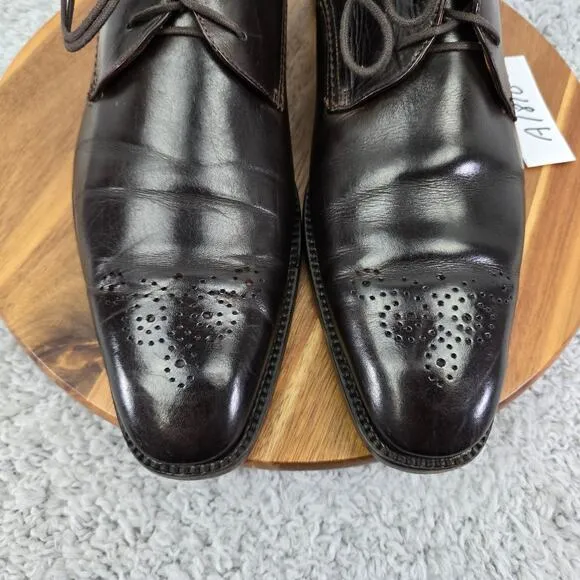 Faconnable Brown Leather Medallion Business Derby Oxford Dress Shoe Mens 45 6627