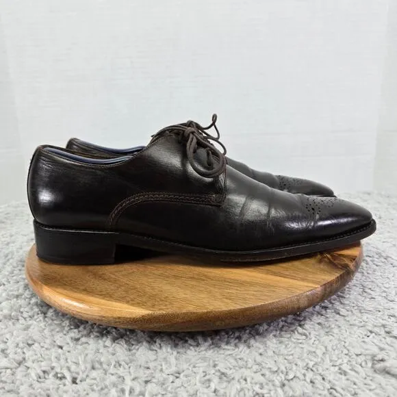 Faconnable Brown Leather Medallion Business Derby Oxford Dress Shoe Mens 45 6627