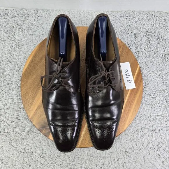 Faconnable Brown Leather Medallion Business Derby Oxford Dress Shoe Mens 45 6627