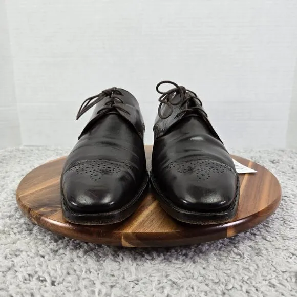 Faconnable Brown Leather Medallion Business Derby Oxford Dress Shoe Mens 45 6627