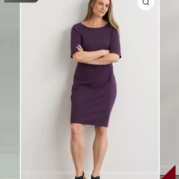 Fair Indigo Elbow Sleeve Boat Neck Dress