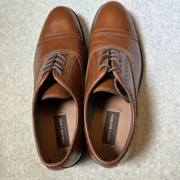 Fairlane &amp; Sons Men's Feawin Flex Oxford Shoes Size 10.5  BrownLeather‎ NWOB