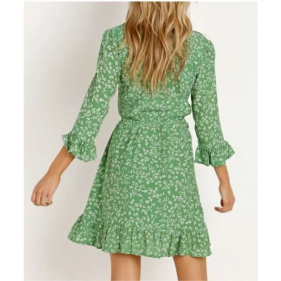 Faithfull the Brand Carmel Dress Violette Print Green size  8