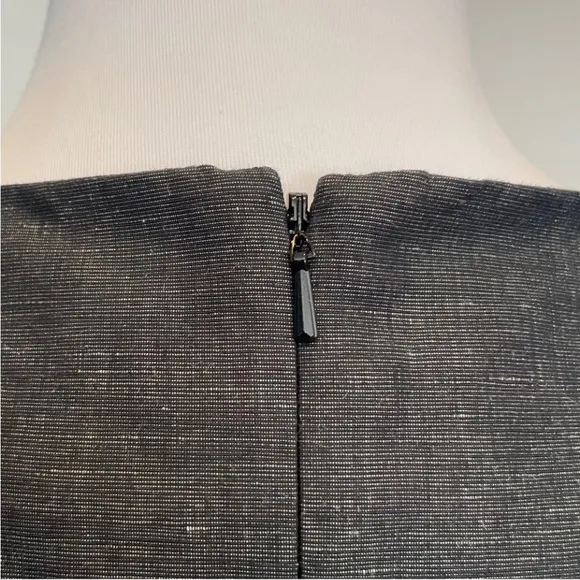 Façonnable Linen Cotton Blend Sheath Midi Dress Size 6 Gray Textured Cap Sleeve