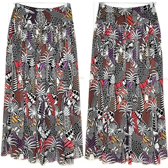 FARM RIO Tropical Graphic Floral Print Tulle A-Line Pleated Full Maxi Skirt XS