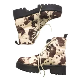 Faux cowhide platform combat boots